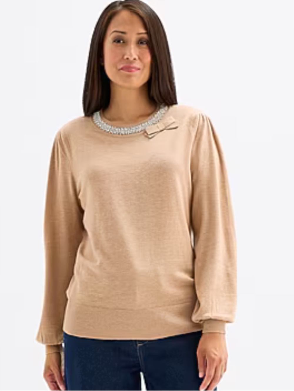 Liz Claiborne Womens Crew
Neck Embellished Long Sleeve
Sweater (Camel) Size S